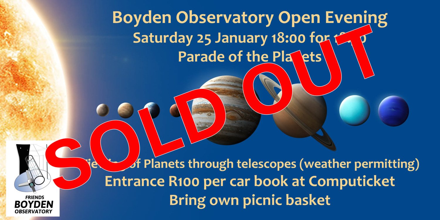 25 January: Boyden Open Evening Parade of the Planets